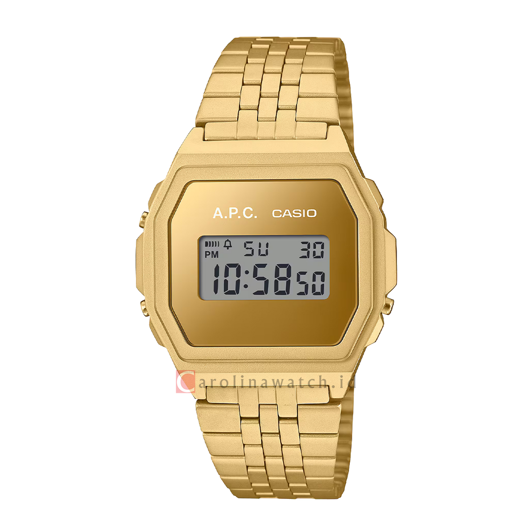 Jam Tangan Casio x A.P.C A1000ACG-9D Unisex Digital Dial Gold Stainless Steel Band