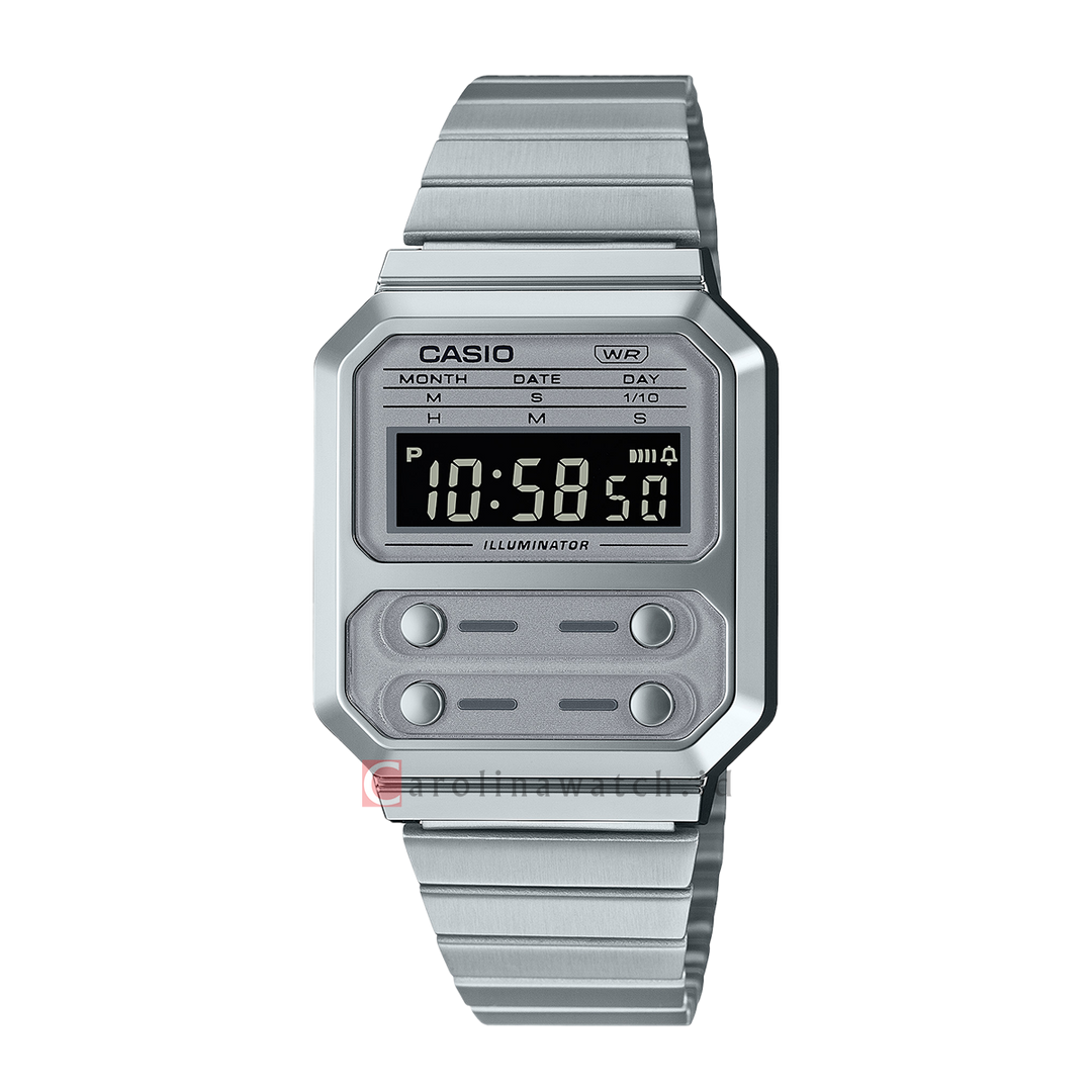 Jam Tangan Casio A100WE-7B Unisex Digital Dial Stainless Stainless Steel Band