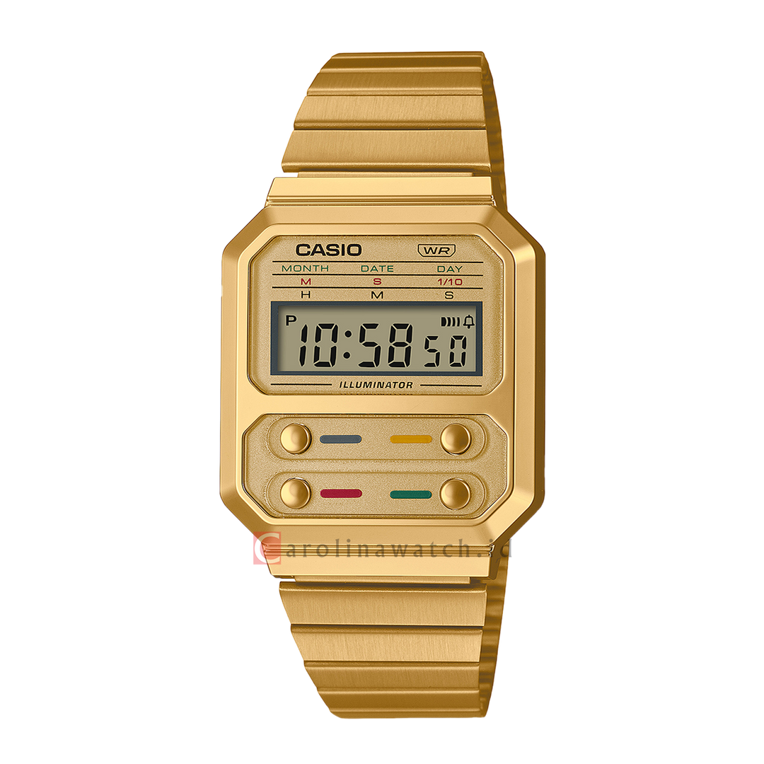 Jam Tangan Casio Vintage A100WEG-9A Unisex Digital Dial Gold Stainless Steel Band
