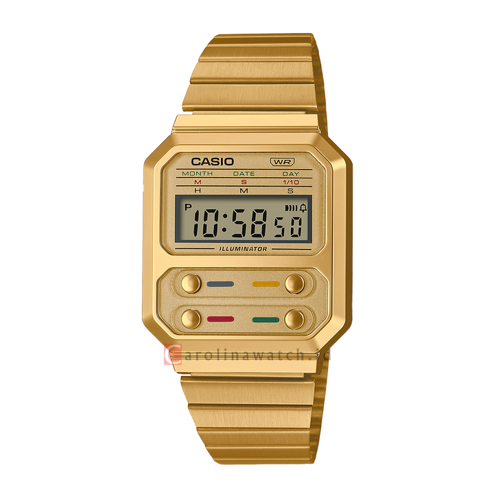 Jam Tangan Casio Vintage A100WEG-9A Unisex Digital Dial Gold Stainless Steel Band