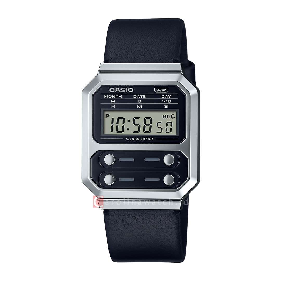 Jam Tangan Casio Vintage A100WEL-1A Unisex Digital Dial Black Genuine Leather Band