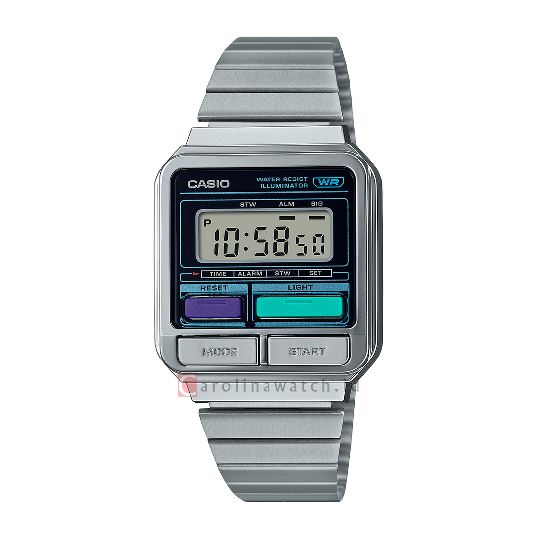 Jam Tangan Casio General A120WE-1A Unisex Digital Dial Grey Stainless Steel Band