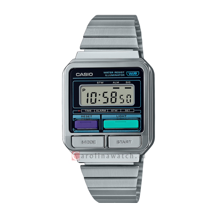 Jam Tangan Casio General A120WE-1A Unisex Digital Dial Grey Stainless Steel Band