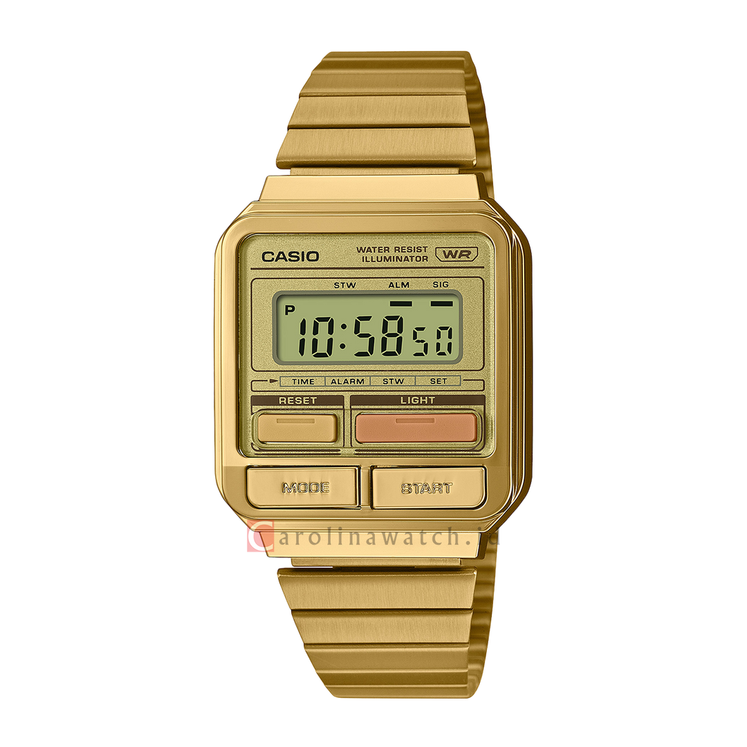 Jam Tangan Casio General A120WEG-9A Unisex Digital Dial Gold Stainless Steel Band