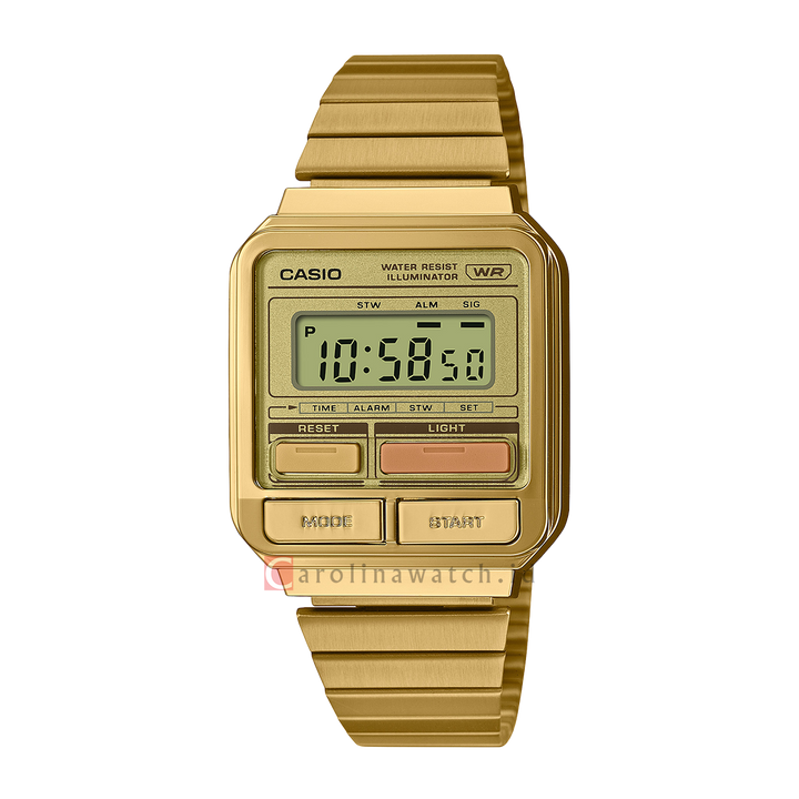 Jam Tangan Casio General A120WEG-9A Unisex Digital Dial Gold Stainless Steel Band