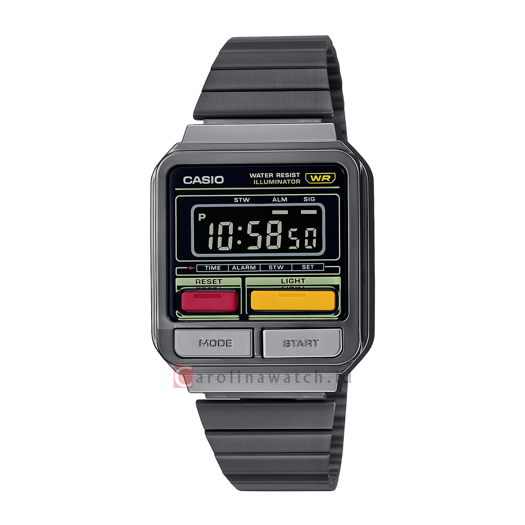 Jam Tangan Casio General A120WEGG-1B Unisex Digital Dial Black Stainless Steel Band