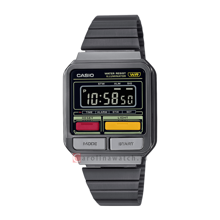 Jam Tangan Casio General A120WEGG-1B Unisex Digital Dial Black Stainless Steel Band