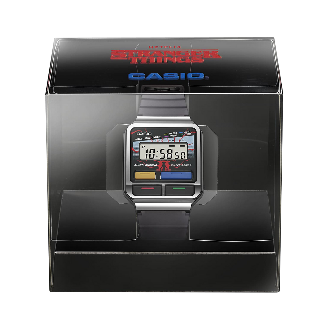 Jam Tangan Casio General A120WEST-1A Unisex Stranger Things Collaboration Digital Dial Black Transparent Band