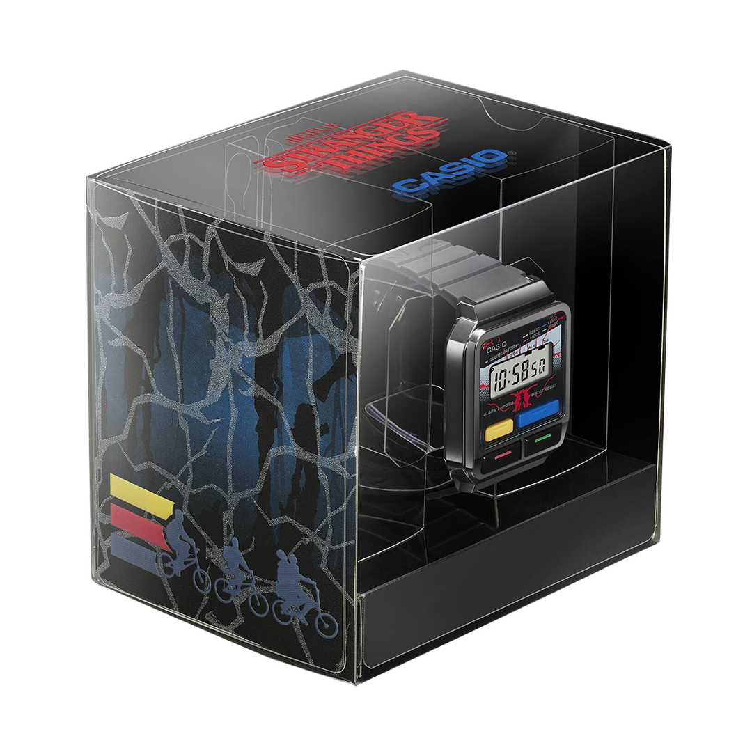 Jam Tangan Casio General A120WEST-1A Unisex Stranger Things Collaboration Digital Dial Black Transparent Band