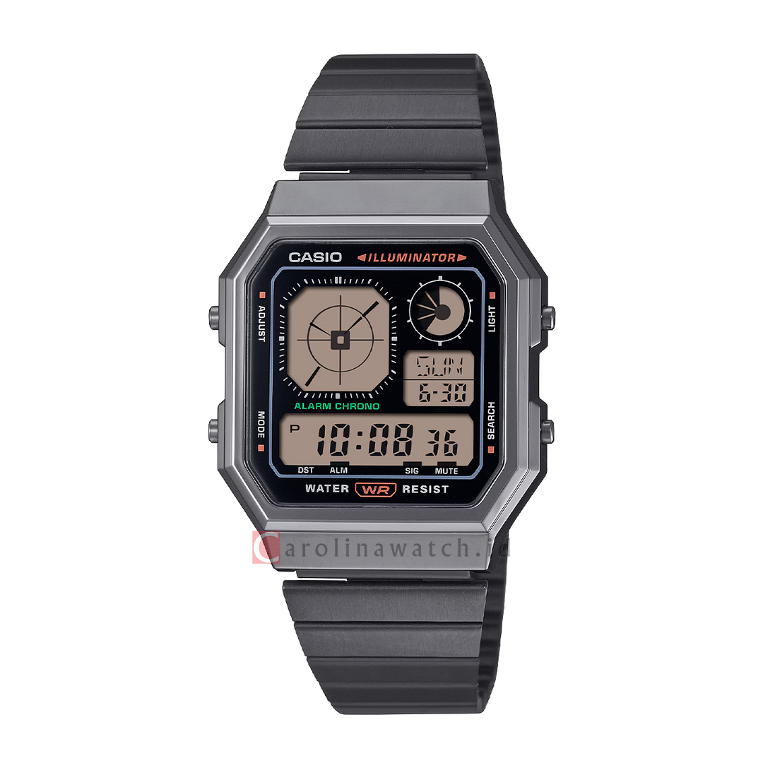 Jam Tangan Casio Vintage A130WEGG-1A Unisex Digital Dial Black Stainless Steel Strap