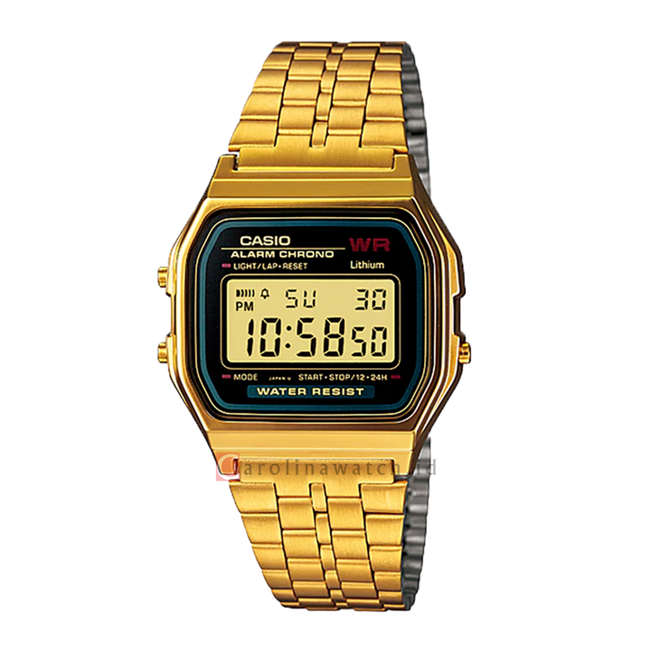 Jam Tangan Casio General A159WGEA-1D Women Retro Digital Dial Gold Tone Stainless Steel Band
