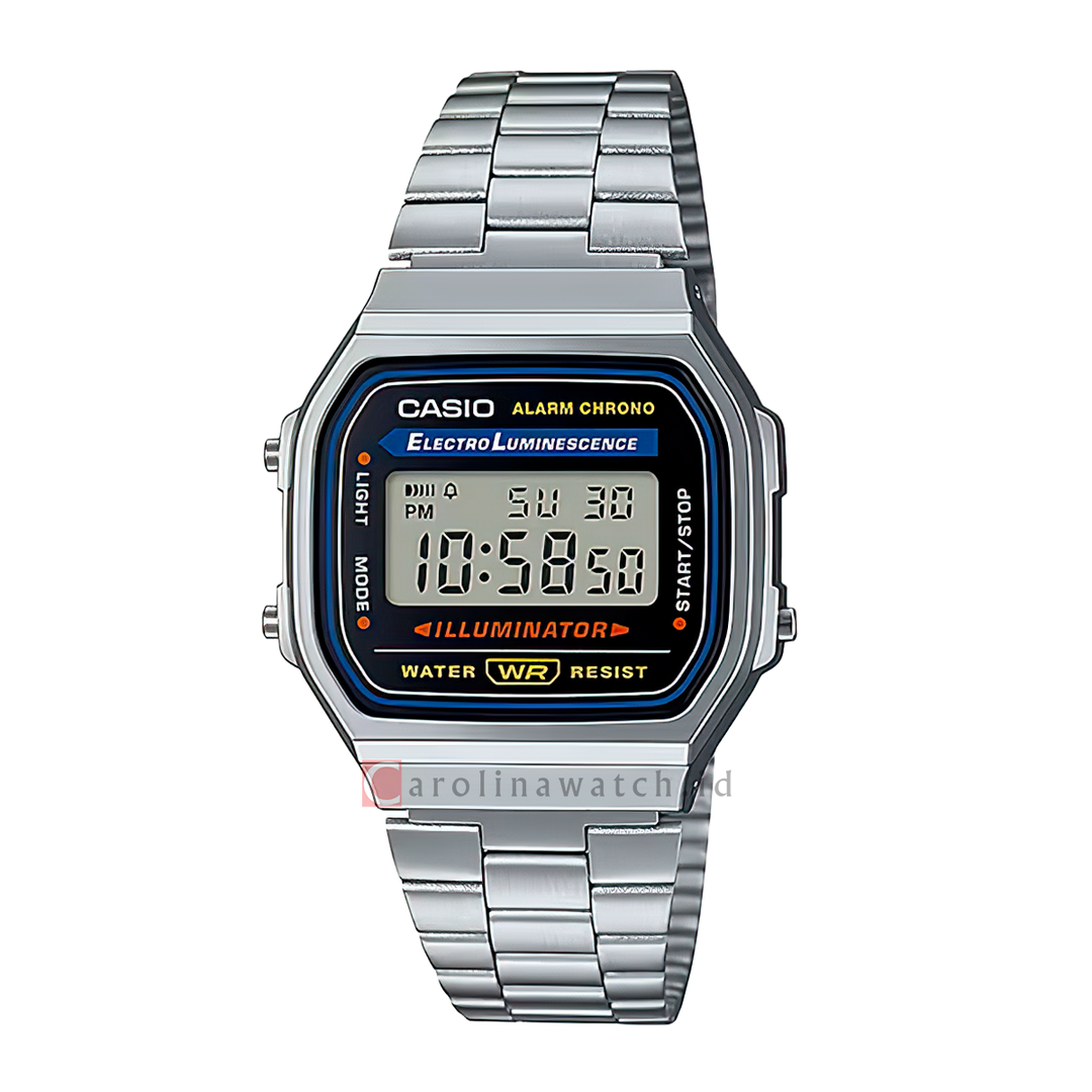 Jam Tangan Casio General A168WA-1W Men Retro Digital Dial Stainless Steel Strap