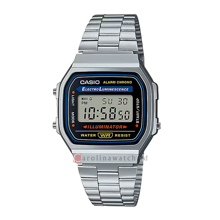 Jam Tangan Casio General A168WA-1W Men Retro Digital Dial Stainless Steel Strap