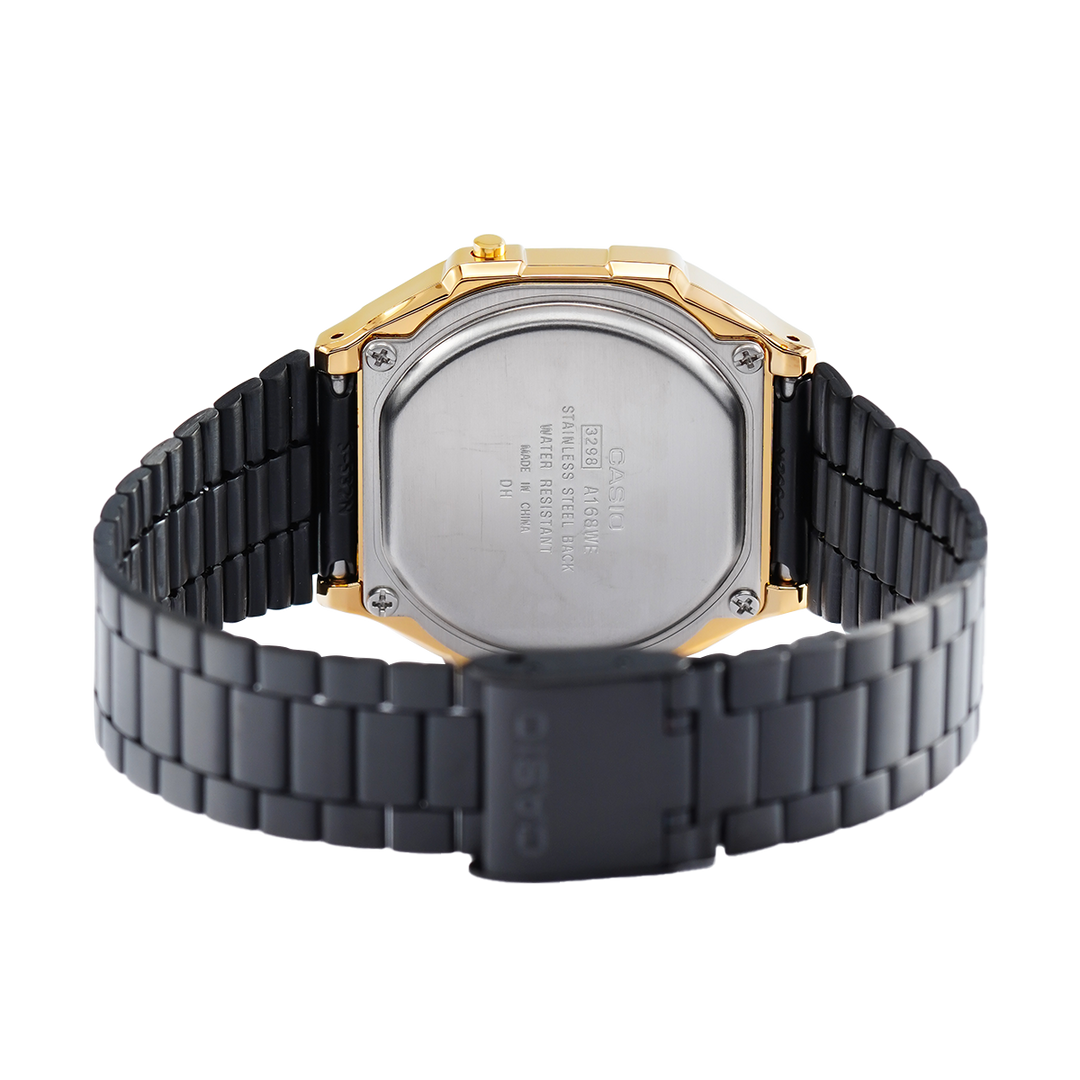 Jam Tangan Casio General A168WEGB-1B Unisex Vintage Digital Dial Black Stainless Steel Strap