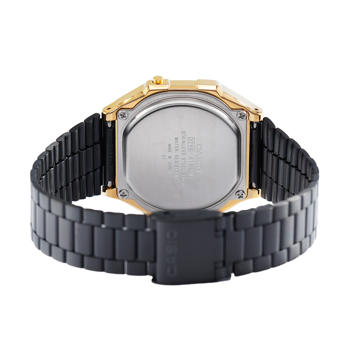 Jam Tangan Casio General A168WEGB-1B Unisex Vintage Digital Dial Black Stainless Steel Strap