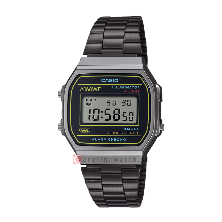 Jam Tangan Casio Vintage A168WEHB-1A Unisex Digital Dial Black Stainless Steel Band