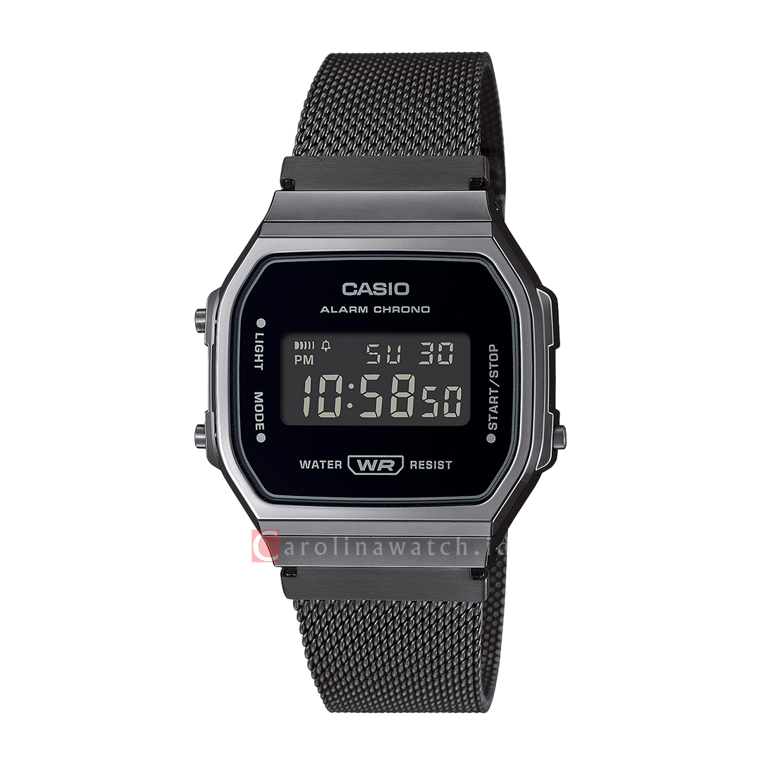 Jam Tangan Casio General A168WEMB-1B Unisex Digital Dial Black Stainless Steel Band
