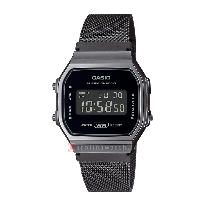 Jam Tangan Casio General A168WEMB-1B Unisex Digital Dial Black Stainless Steel Band