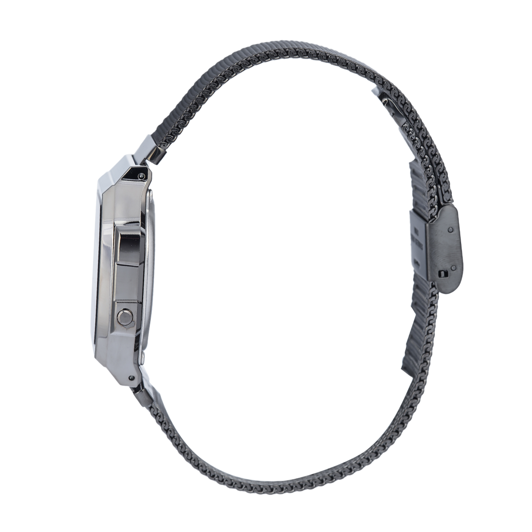 Jam Tangan Casio General A168WEMB-1B Unisex Digital Dial Black Stainless Steel Band