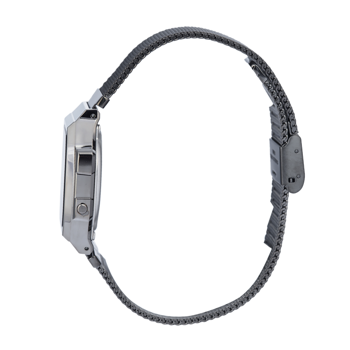 Jam Tangan Casio General A168WEMB-1B Unisex Digital Dial Black Stainless Steel Band