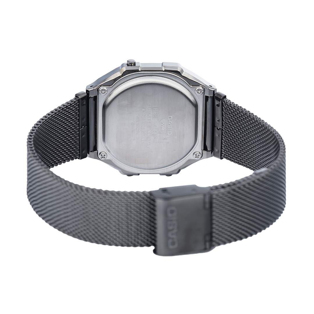 Jam Tangan Casio General A168WEMB-1B Unisex Digital Dial Black Stainless Steel Band