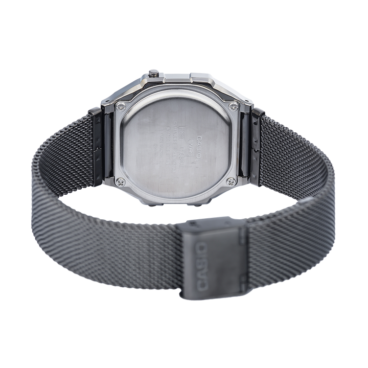 Jam Tangan Casio General A168WEMB-1B Unisex Digital Dial Black Stainless Steel Band