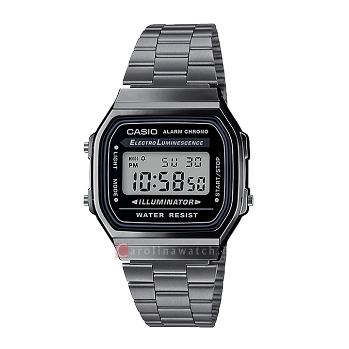 Jam Tangan Casio General A168WGG-1A Unisex Digital Dial Black Stainless Steel Band