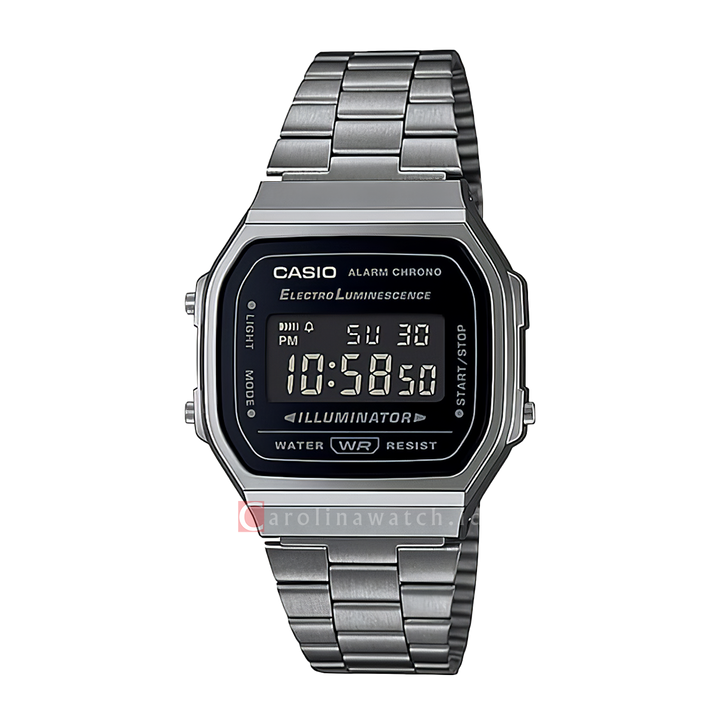 Jam Tangan Casio General A168WGG-1B Unisex Digital Dial Black Stainless Steel Band