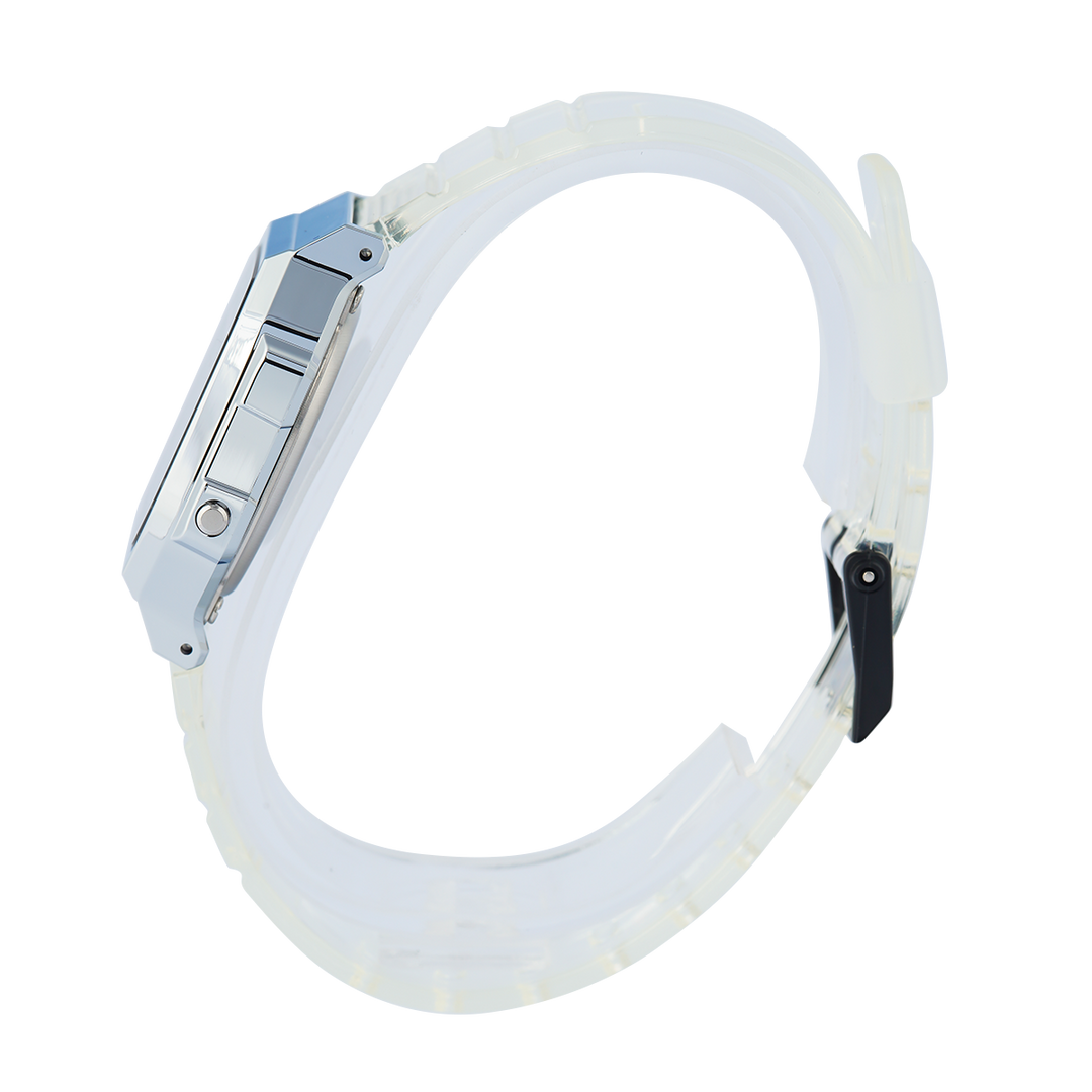 Jam Tangan Casio General A168XES-1B Unisex Digital Dial White Transparent Resin Band