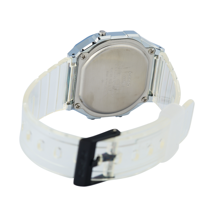 Jam Tangan Casio General A168XES-1B Unisex Digital Dial White Transparent Resin Band