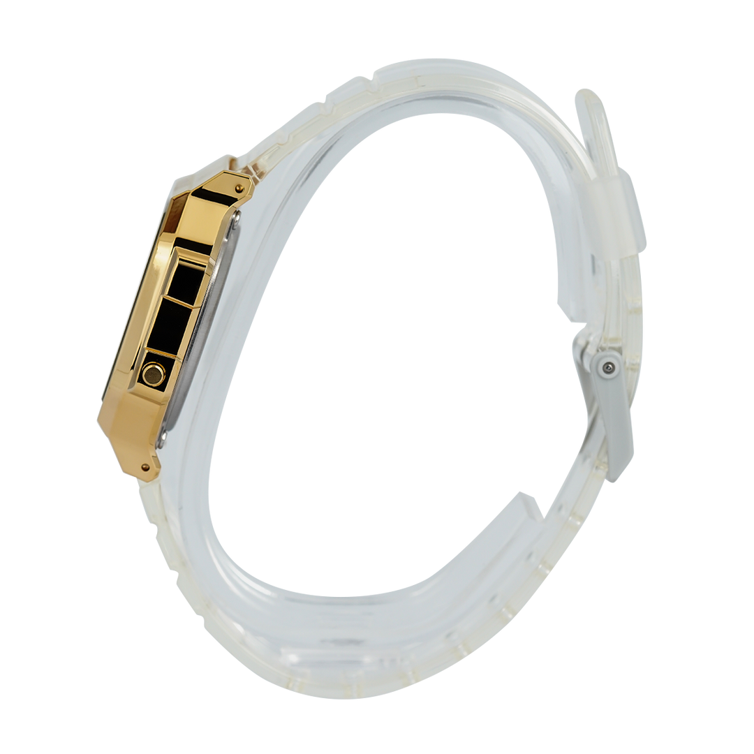 Jam Tangan Casio Vintage A168XESG-9A Unisex Digital Dial Transparent Resin Band