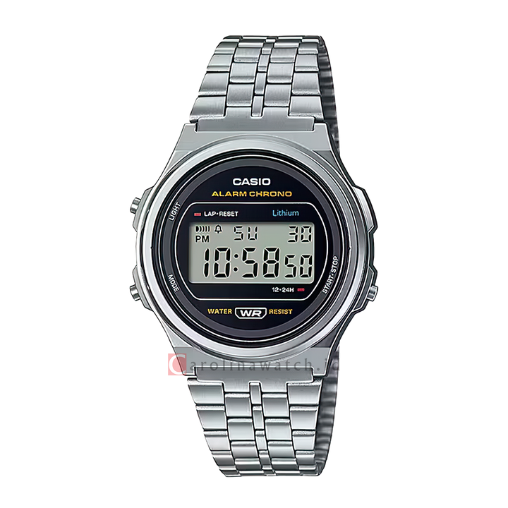 Jam Tangan Casio General A171WE-1A Unisex Digital Dial Black Stainless Steel Band