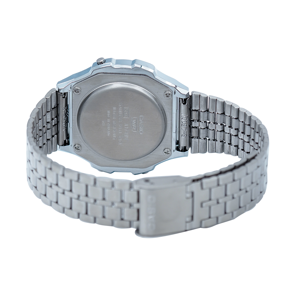 Jam Tangan Casio General A171WE-1A Unisex Digital Dial Black Stainless Steel Band