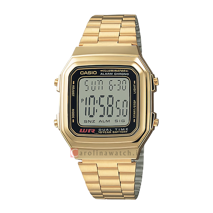 Jam Tangan Casio General A178WGA-1A Unisex Digital Dial Gold Stainless Steel Band