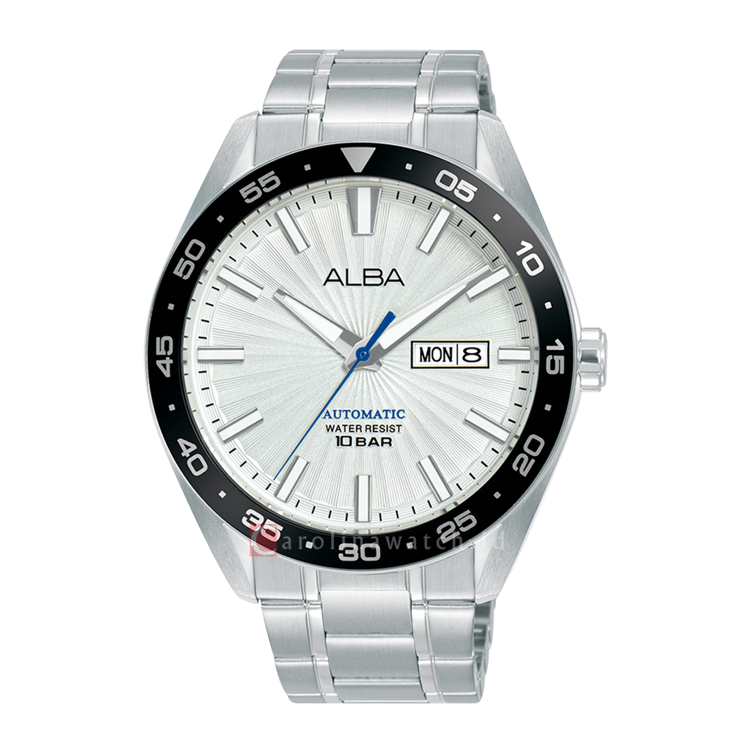 Jam Tangan ALBA Automatic A3B011X1 Men Silver White Patterned Dial Stainless Steel Strap