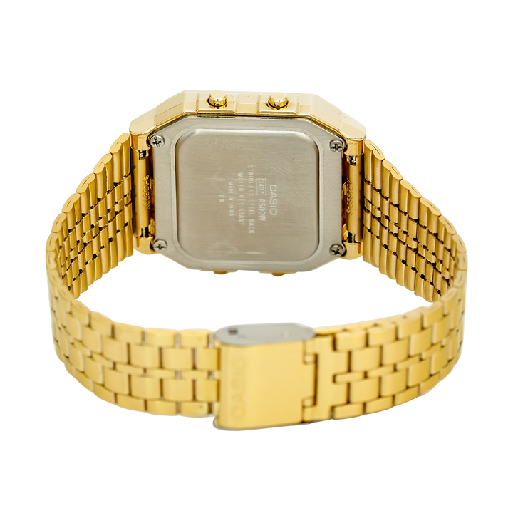 Jam Tangan Casio General A500WGA-1D Unisex Gold Digital Dial Gold Stainless Steel Band