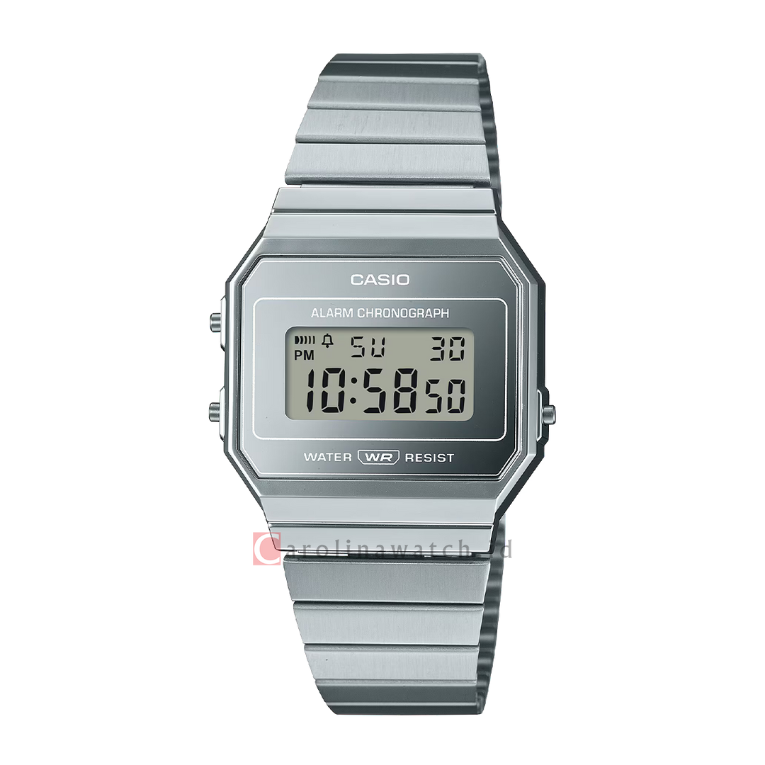 Jam Tangan Casio General A700WEV-7A Unisex Digital Dial Stainless Steel Band