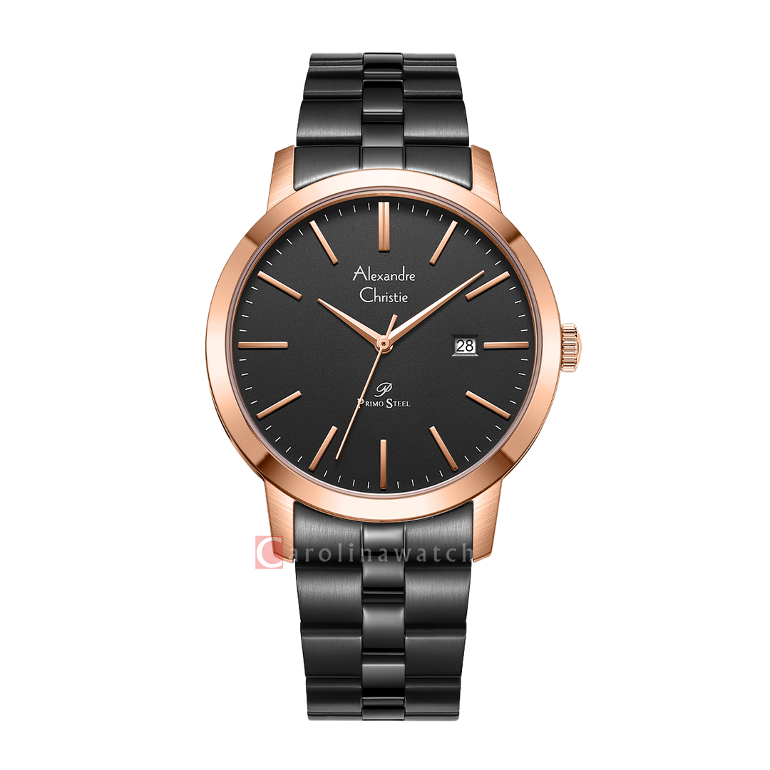Jam Tangan Alexandre Christie Primo Steel AC 1007 MDBBRBA Men Black Dial Black Stainless Steel Strap