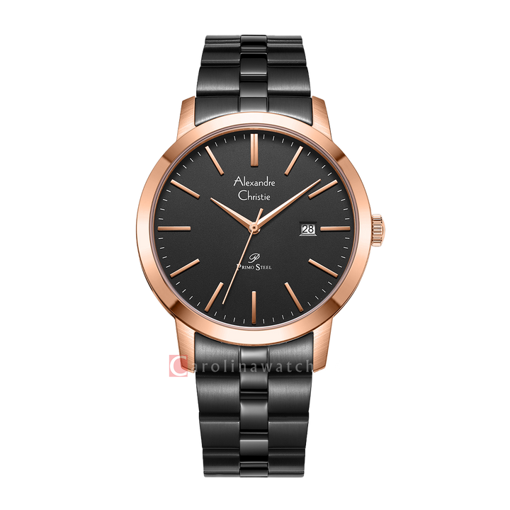 Jam Tangan Alexandre Christie Primo Steel AC 1007 MDBBRBA Men Black Dial Black Stainless Steel Strap