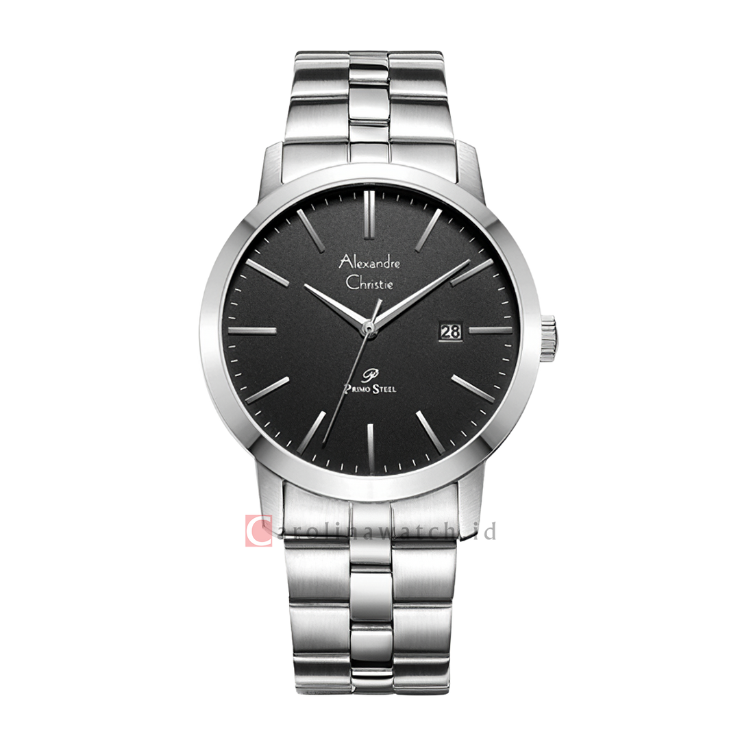 Jam Tangan Alexandre Christie Primo Steel AC 1007 MDBSSBA Men Black Dial Stainless Steel Strap