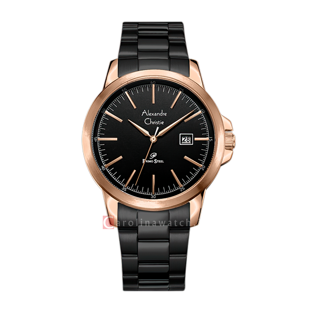 Jam Tangan Alexandre Christie Primo Steel AC 1008 MDBBRBA Men Black Dial Black Stainless Steel Strap