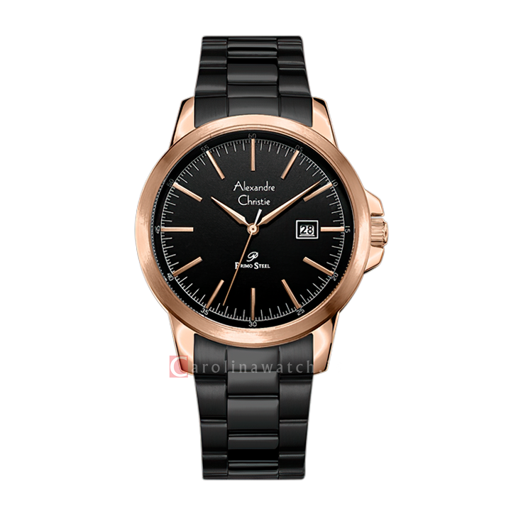 Jam Tangan Alexandre Christie Primo Steel AC 1008 MDBBRBA Men Black Dial Black Stainless Steel Strap