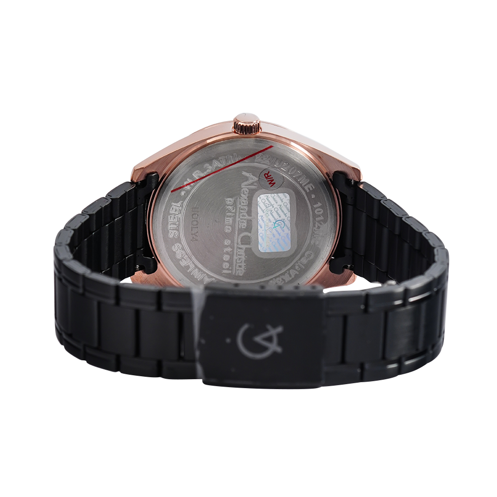 Jam Tangan Alexandre Christie Primo Steel AC 1012 MEBBRBA Men Black Dial Stainless Steel Strap