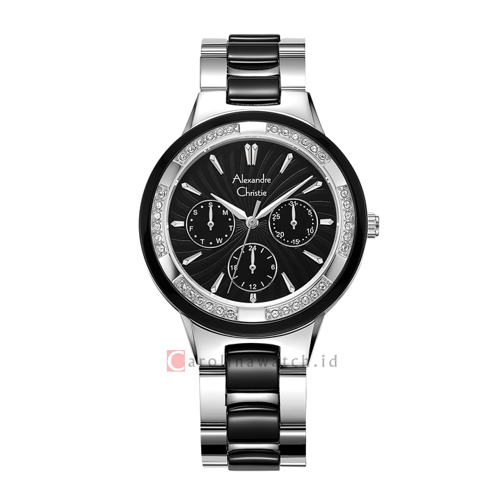 Jam Tangan Alexandre Christie Multifunction AC 2299 BFBSSBA Women Black Dial Stainless Steel Strap