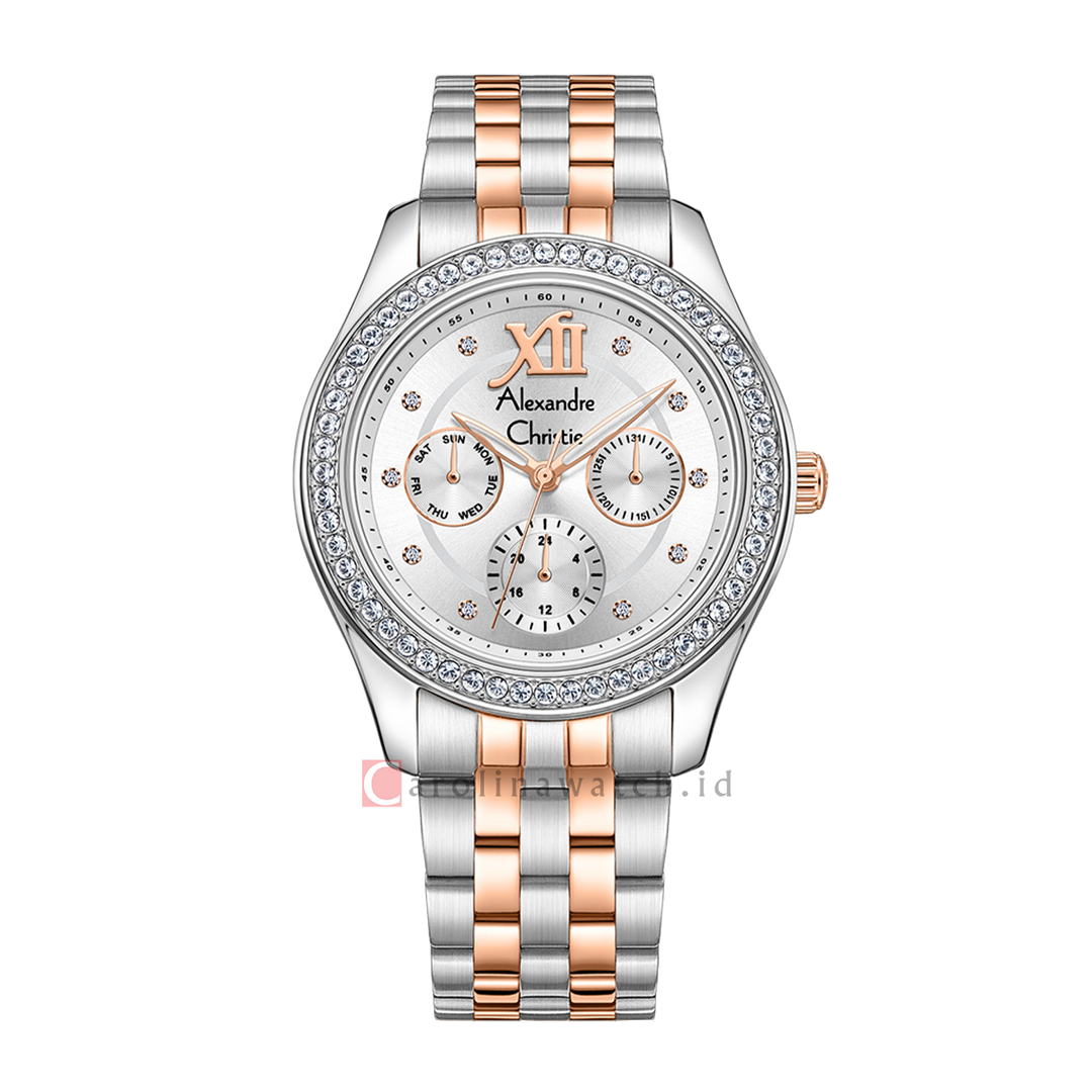 Jam Tangan Alexandre Christie AC 2496 BFBTRSL Women Silver Dial Dual Tone Stainless Steel Strap