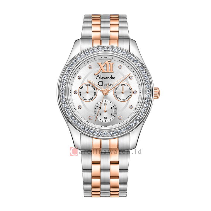 Jam Tangan Alexandre Christie AC 2496 BFBTRSL Women Silver Dial Dual Tone Stainless Steel Strap