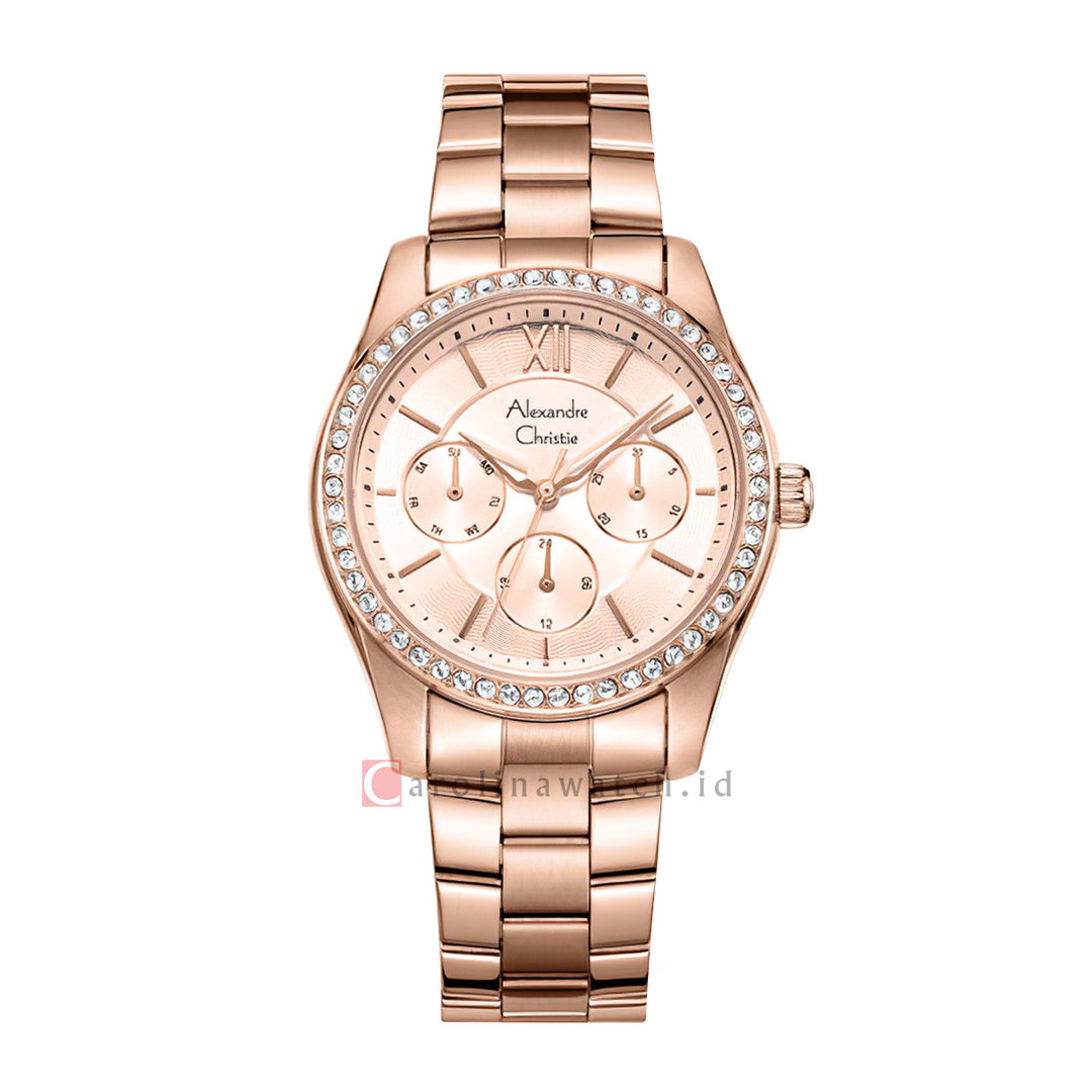 Jam Tangan Alexandre Christie Multifunction AC 2827 BFBRGLN Women Rose Gold Dial Rose Gold Stainless Steel Strap