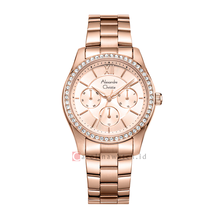 Jam Tangan Alexandre Christie Multifunction AC 2827 BFBRGLN Women Rose Gold Dial Rose Gold Stainless Steel Strap
