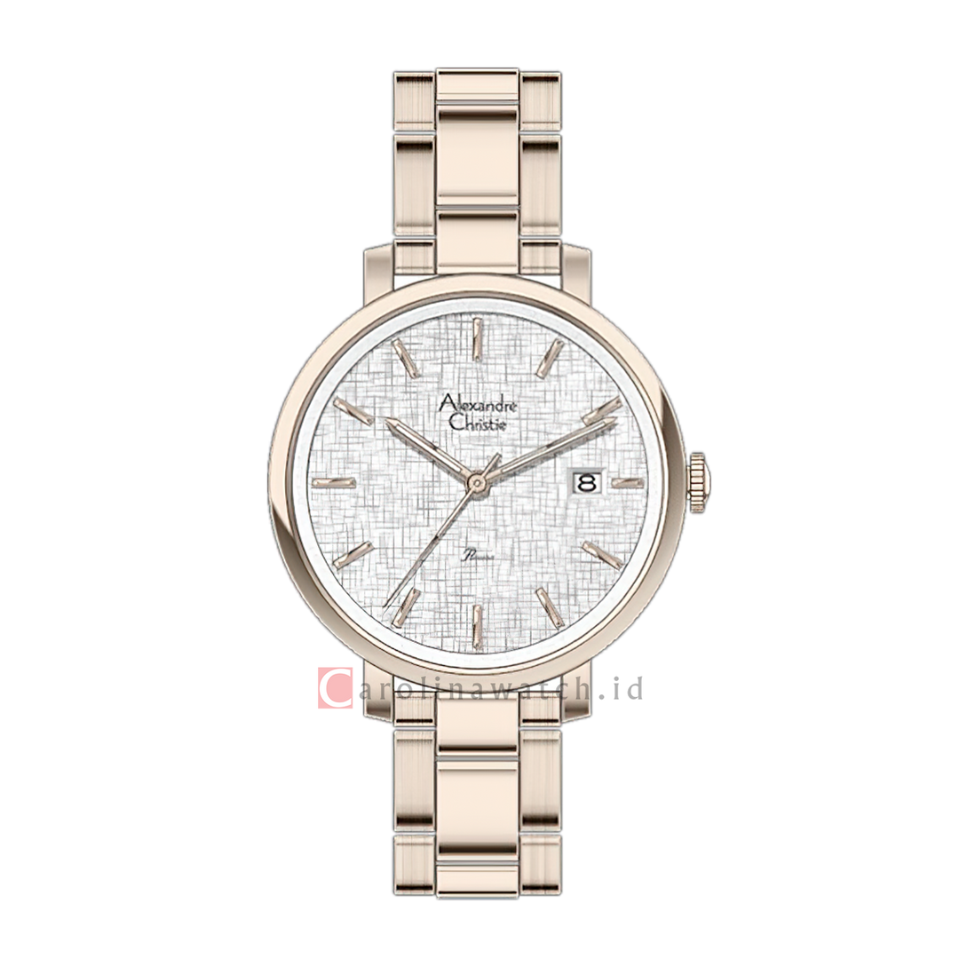 Jam Tangan Alexandre Christie Passion AC 2870 LDBRGSL1 Women Silver White Dial Rose Gold Stainless Steel Strap