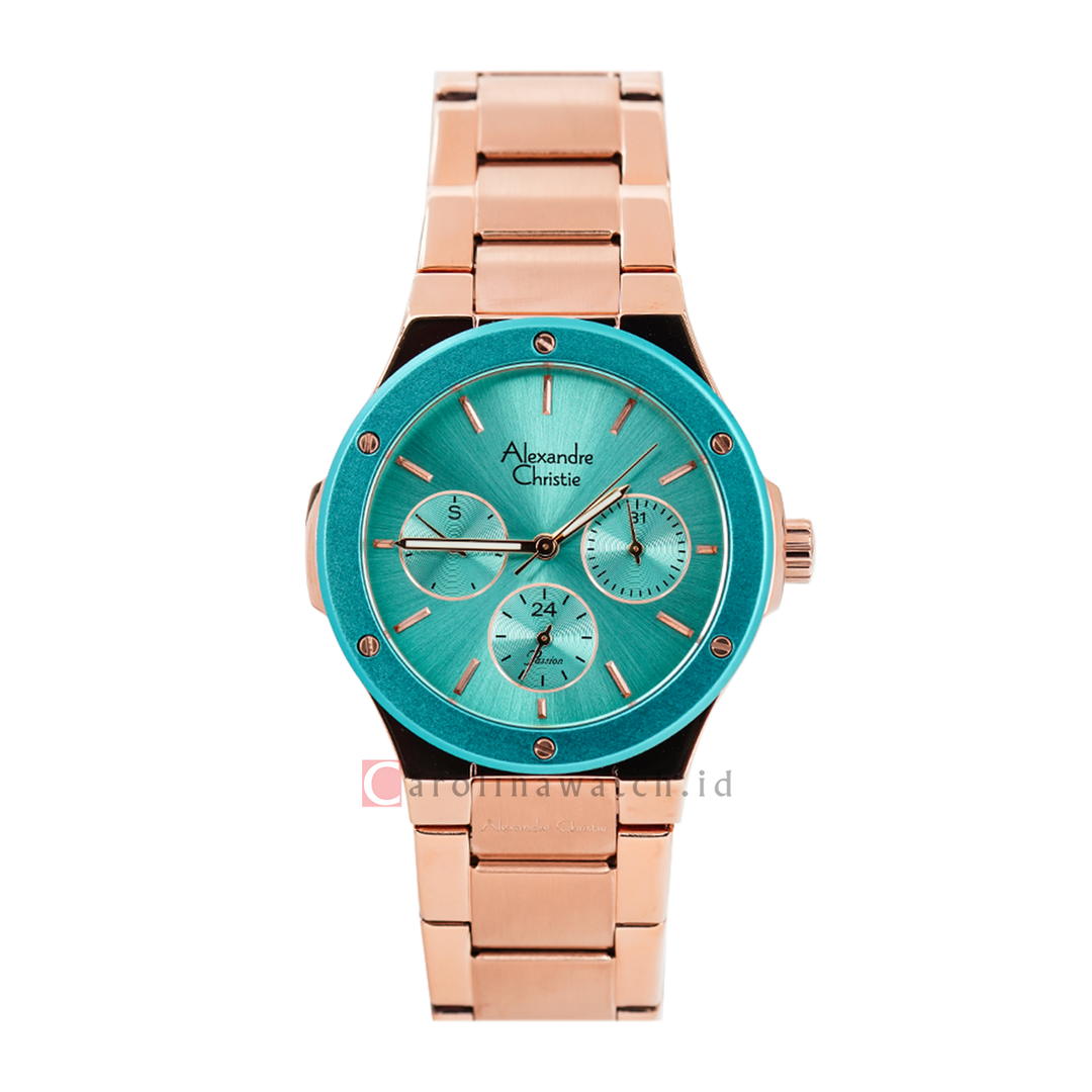 Jam Tangan Alexandre Christie Passion AC 2913 BFBRGBU Women Green Dial Rose Gold Stainless Steel Strap